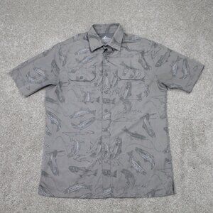 Croft & Barrow Quick Dry AOP Shirt Men Small Gray Fish All Over Print S/S Button